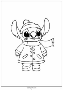 stitch in winter coloring page of coat and scarf for kids 3