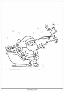 winter coloring page of santa ice skating with rudolph in a sleigh 2