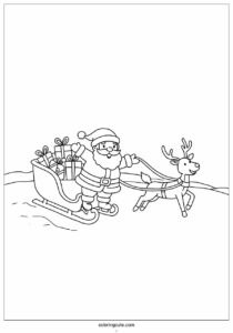 winter coloring page of santa ice skating with rudolph in a sleigh 3