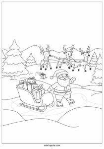 winter coloring page of santa ice skating with rudolph in a sleigh 4