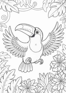 Baby Toucan Coloring Page Spreading Wings For Preschoolers 1