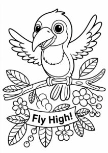 Baby Toucan Coloring Page Spreading Wings For Preschoolers 14
