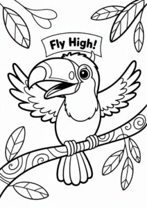 Baby Toucan Coloring Page Spreading Wings For Preschoolers 16