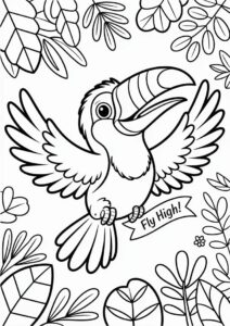 Baby Toucan Coloring Page Spreading Wings For Preschoolers 17