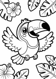 Baby Toucan Coloring Page Spreading Wings For Preschoolers 2