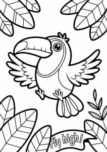 Baby Toucan Coloring Page Spreading Wings For Preschoolers 5