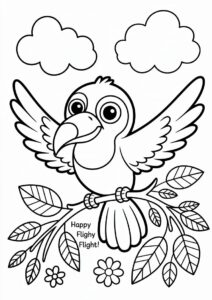 Baby Toucan Coloring Page Spreading Wings For Preschoolers 6