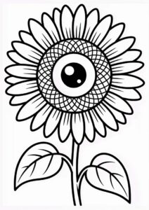 Big Eyed Sunflower Coloring For Kids 8