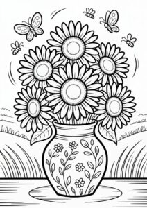 Bouquet Of Sunflowers Coloring In 1