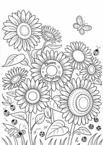 Bunch Of Detailed Sunflowers For Coloring 1