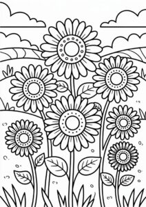 Bunch Of Detailed Sunflowers For Coloring 2