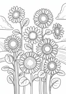 Bunch Of Detailed Sunflowers For Coloring 5