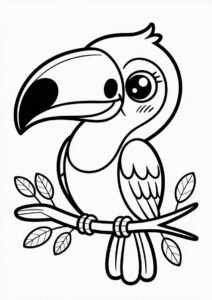 Chibi Toucan Coloring Page On Small Tree Branch 1