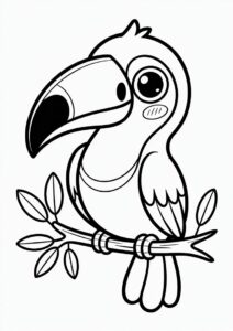 Chibi Toucan Coloring Page On Small Tree Branch 2