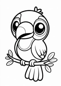 Chibi Toucan Coloring Page On Small Tree Branch 3