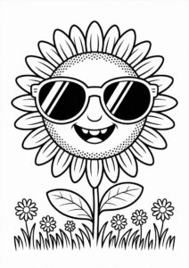 Cool Sunflower Wearing Sunglasses For Coloring 5