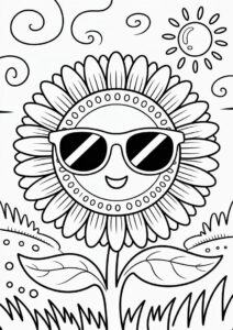 Cool Sunflower Wearing Sunglasses For Coloring 8