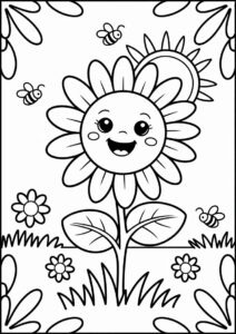 Cute Smiling Sunflower Coloring For Kids 1
