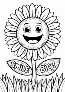 Cute Smiling Sunflower Coloring For Kids 10