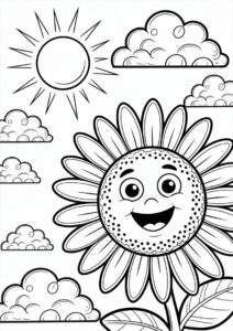 Cute Smiling Sunflower Coloring For Kids 2