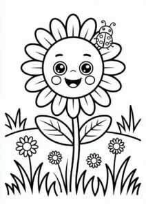 Cute Smiling Sunflower Coloring For Kids 3