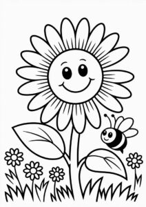 Cute Smiling Sunflower Coloring For Kids 6
