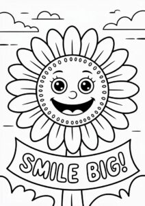 Cute Smiling Sunflower Coloring For Kids 7