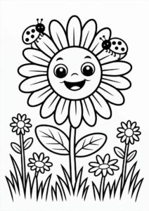 Cute Smiling Sunflower Coloring For Kids 8