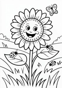 Cute Smiling Sunflower Coloring For Kids 9
