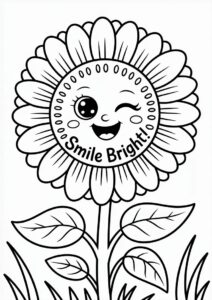 Cute Winking Sunflower Coloring In 1