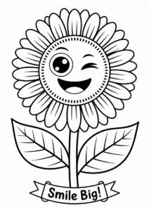 Cute Winking Sunflower Coloring In 10