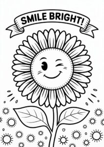 Cute Winking Sunflower Coloring In 2