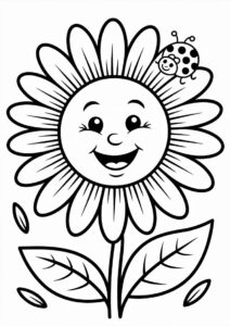 Cute Winking Sunflower Coloring In 3