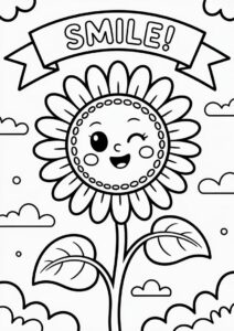 Cute Winking Sunflower Coloring In 4