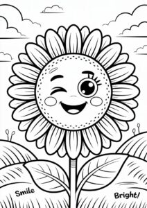 Cute Winking Sunflower Coloring In 6