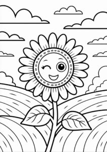 Cute Winking Sunflower Coloring In 7