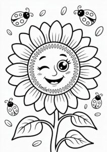 Cute Winking Sunflower Coloring In 8