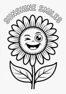 Cute Winking Sunflower Coloring In 9