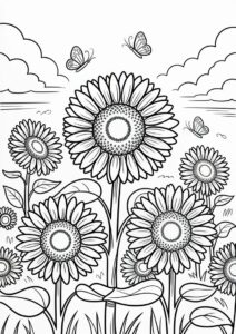 Detailed Sunflowers For Coloring 2