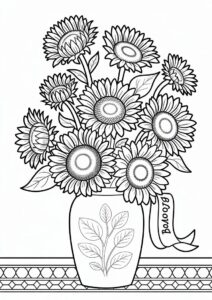 Detailed Sunflowers In Vase For Adults 4