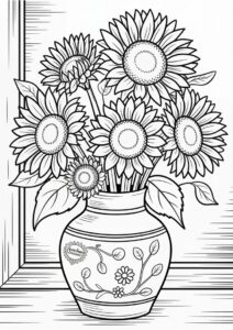 Detailed Sunflowers In Vase For Adults 9