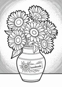 Detailed Sunflowers In Vase For Coloring 5