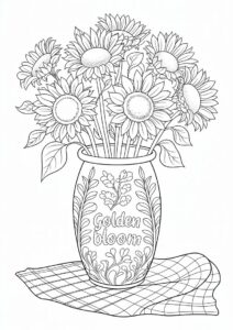 Detailed Sunflowers In Vase For Coloring 6