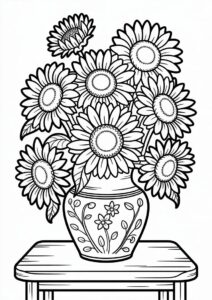 Detailed Sunflowers In Vase For Coloring 8