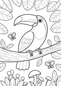 Easy Toucan Coloring Page In Forest For Kids 1