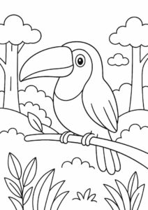 Easy Toucan Coloring Page In Forest For Kids 2