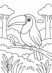 Easy Toucan Coloring Page In Forest For Kids 3