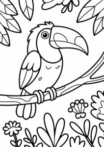 Easy Toucan Coloring Page In Forest For Kids 4
