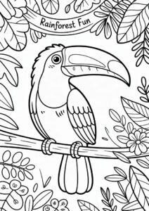Easy Toucan Coloring Page With Flowers And Leaves 1