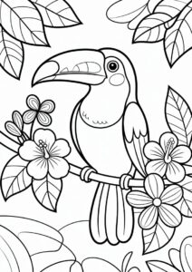 Easy Toucan Coloring Page With Flowers And Leaves 5